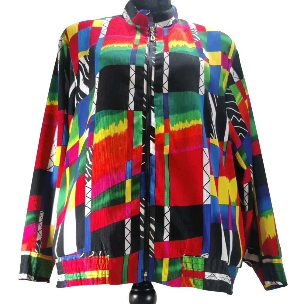 Vintage Retro Colorful Geometric Jacket Plus Size 2X Funky Abstract Artsy